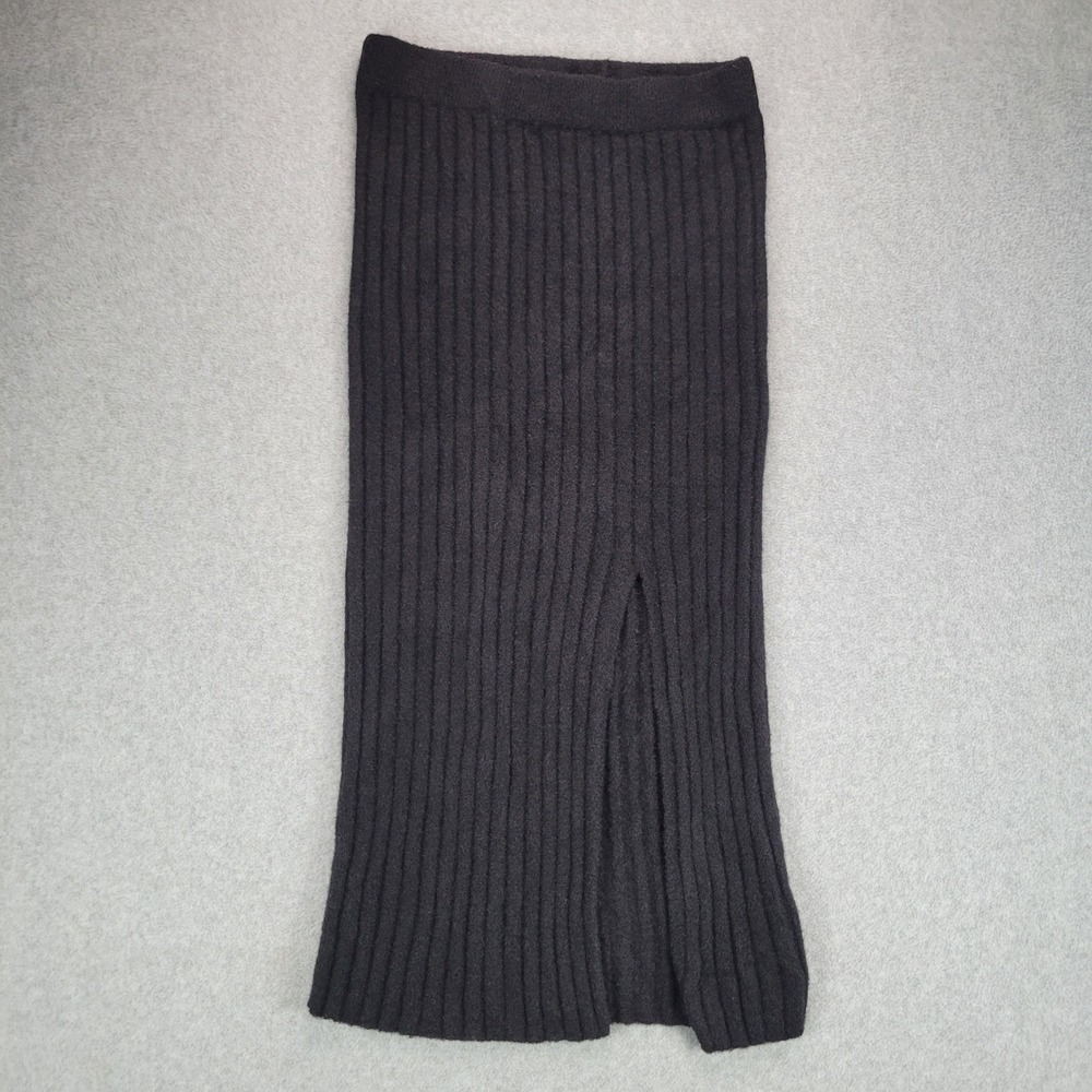 Aerie Ribbed Knit Midi Skirt Women Size Small Gray Side Slit Sweater Skirt